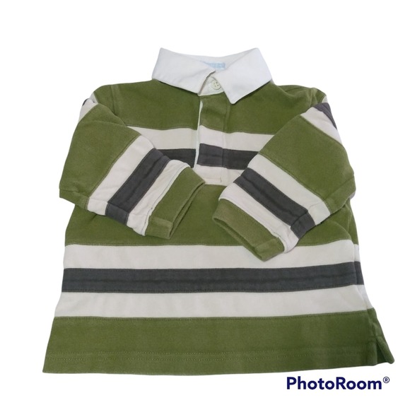 Janie & Jack Green Stripe Button Collard Shirt 6-12M - Picture 1 of 9